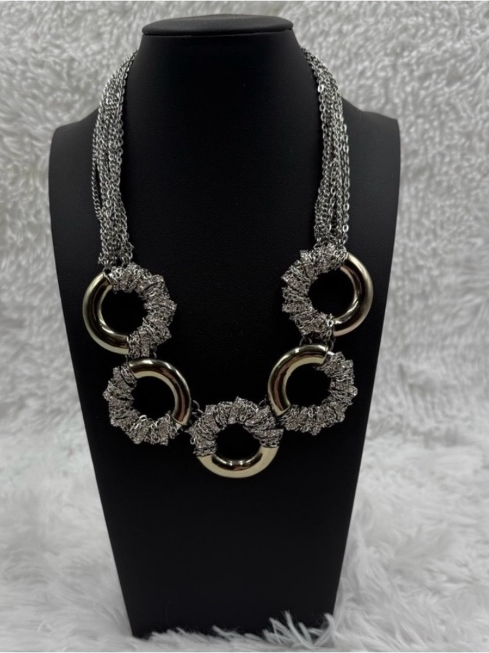Banana Republic Silver Tone Multi-Chain Circle Statement Necklace